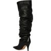 Cow Skin Autumn Winter Shoes Riding Boots Pointed Toe Keep Warm Pleated Decorations Stiletto Thin High Heels Over-the-knee Boots