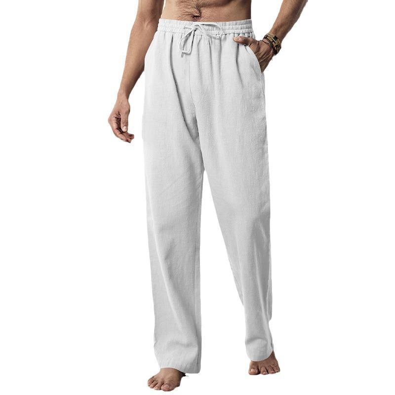 Новые мужские свободные повседневные брюки большого размера, дышащие спортивные брюки из хлопка и льна, мужские модные универсальные прямые брюки