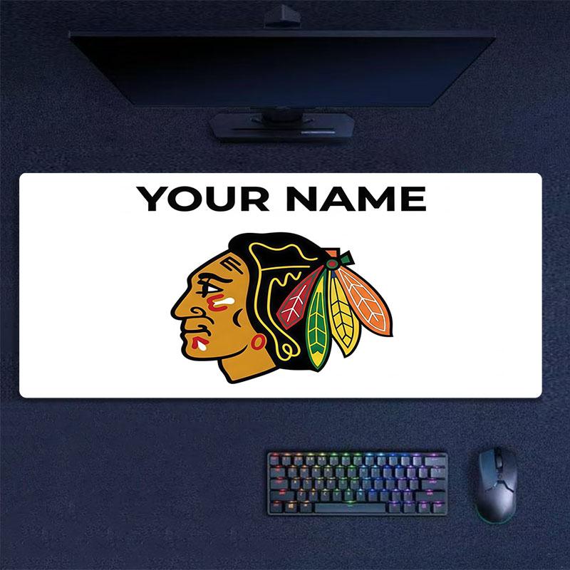 Custom Name,Chicago Blackhawks Mouse Pad, Large Gaming Desk Mat, Non-slip XXL Mousepad for Laptop & Tablet, Mini PC Playmat with Stitched Edges