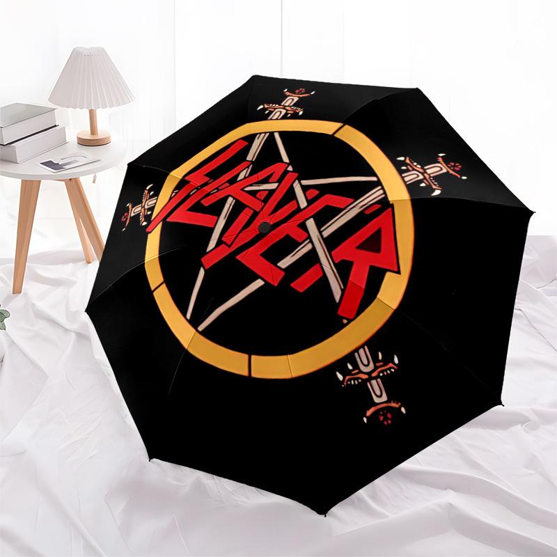 1pc Slayer Music Automatic Umbrella 8 Rib Portable Folding Black Iron Frame for Outdoor, Beach, Travel 0905213