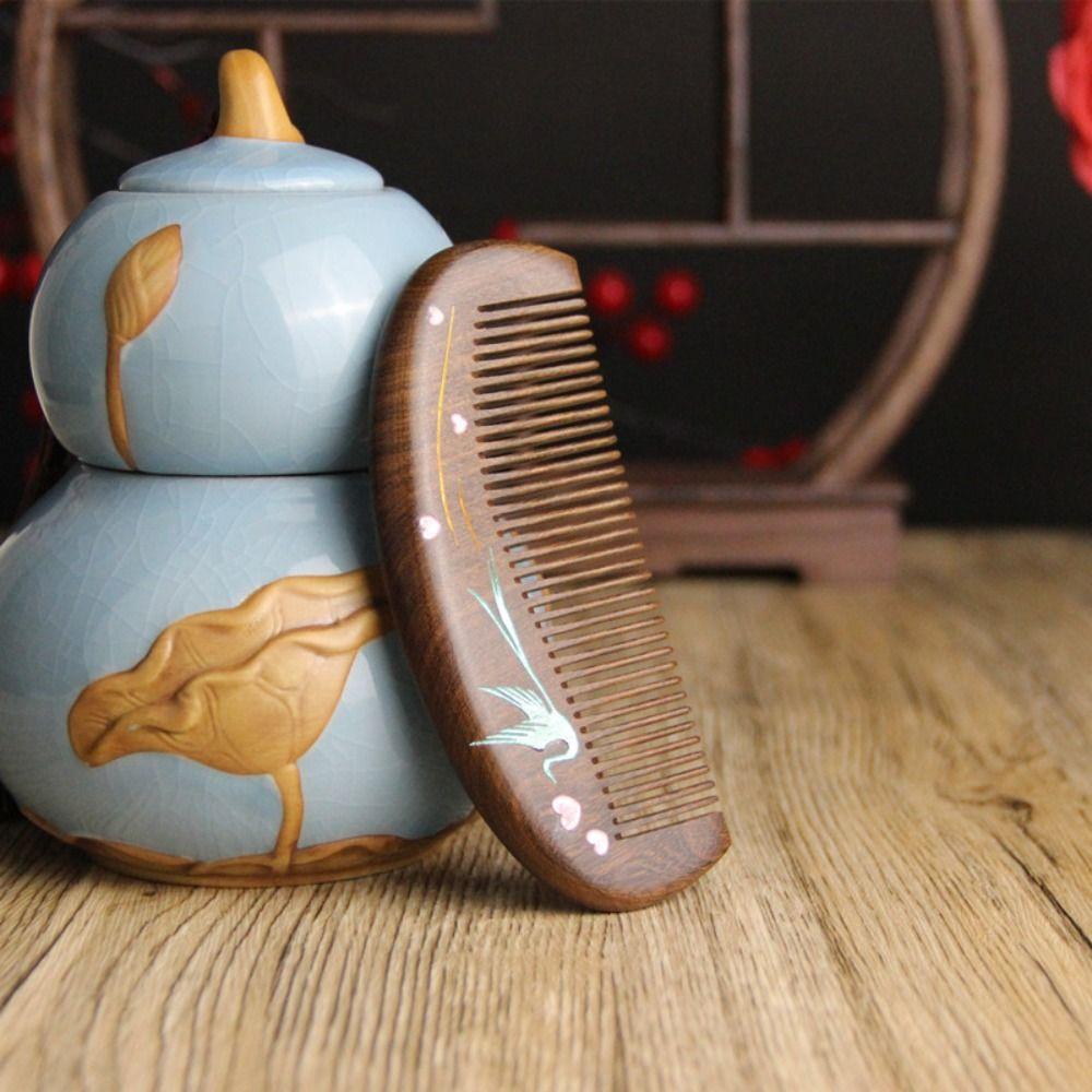 Gold Sandalwood Sandalwood Hair Comb Pink Plum Blossom Wood Combs New Head Massage Comb Gift