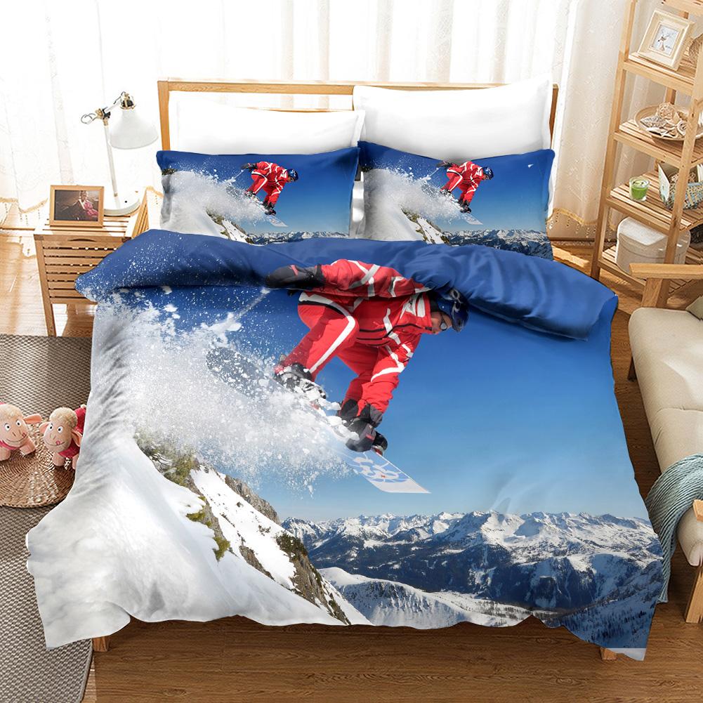 Extreme Sports Ski Duvet Cover - Microfiber, Twin/Queen/King, Snow Mountain Landscape for Winter Sports Enthusiasts