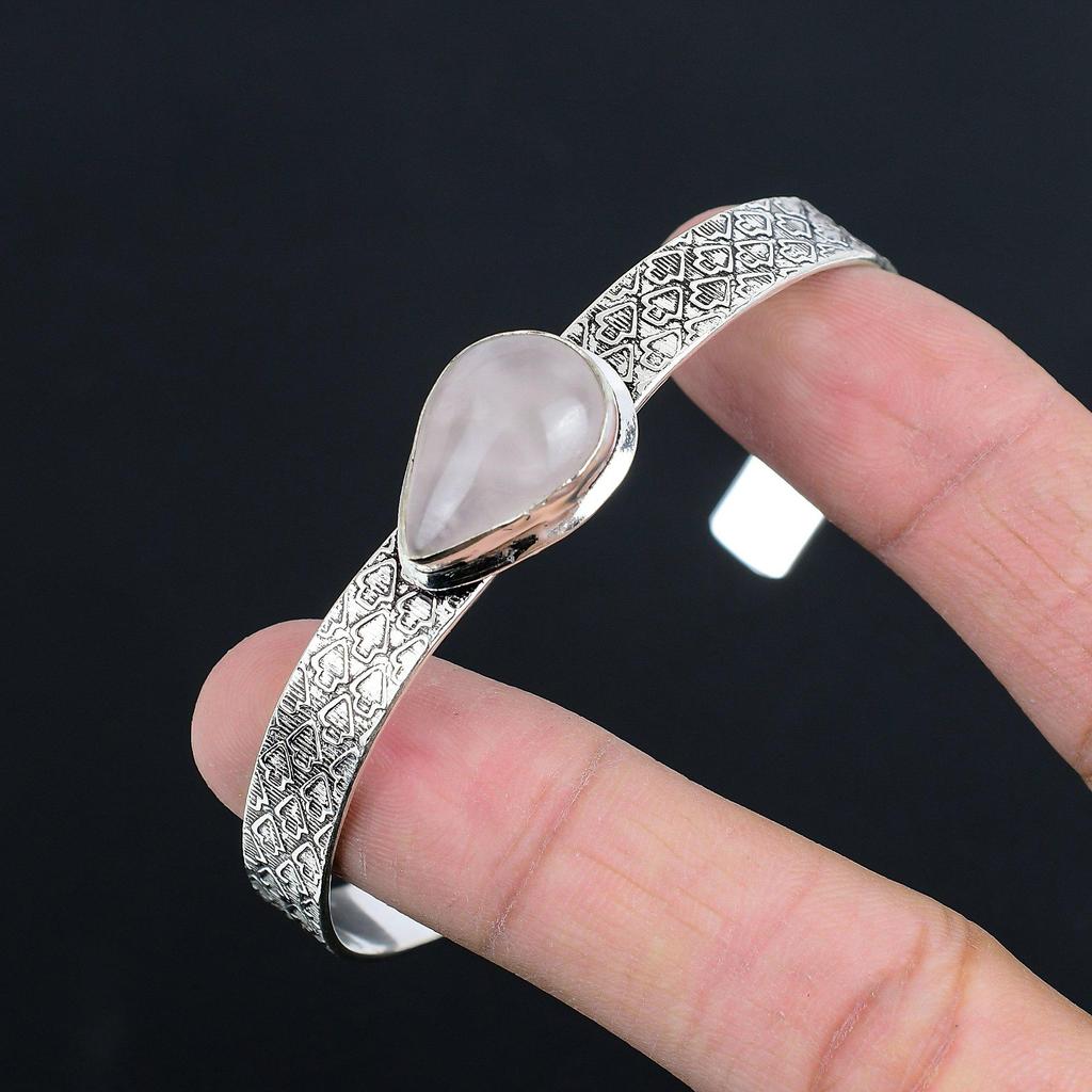 Стерлинговое серебро Груша Натуральный розовый кварц Жена Юбилей Свадьба Браслет Ювелирные изделия