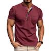 Summer Men's Henry Collar T-Shirts Solid Color Short Sleeve Tees Tops Men