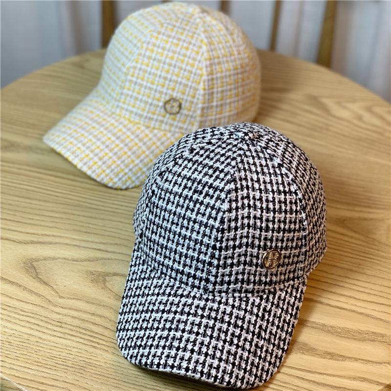 New Korean Style Ins Houndstooth Plaid Rhinestone R-labeled Sunshade Baseball Hat for Women In Autumn and Winter Versatile Casual Peaked Cap