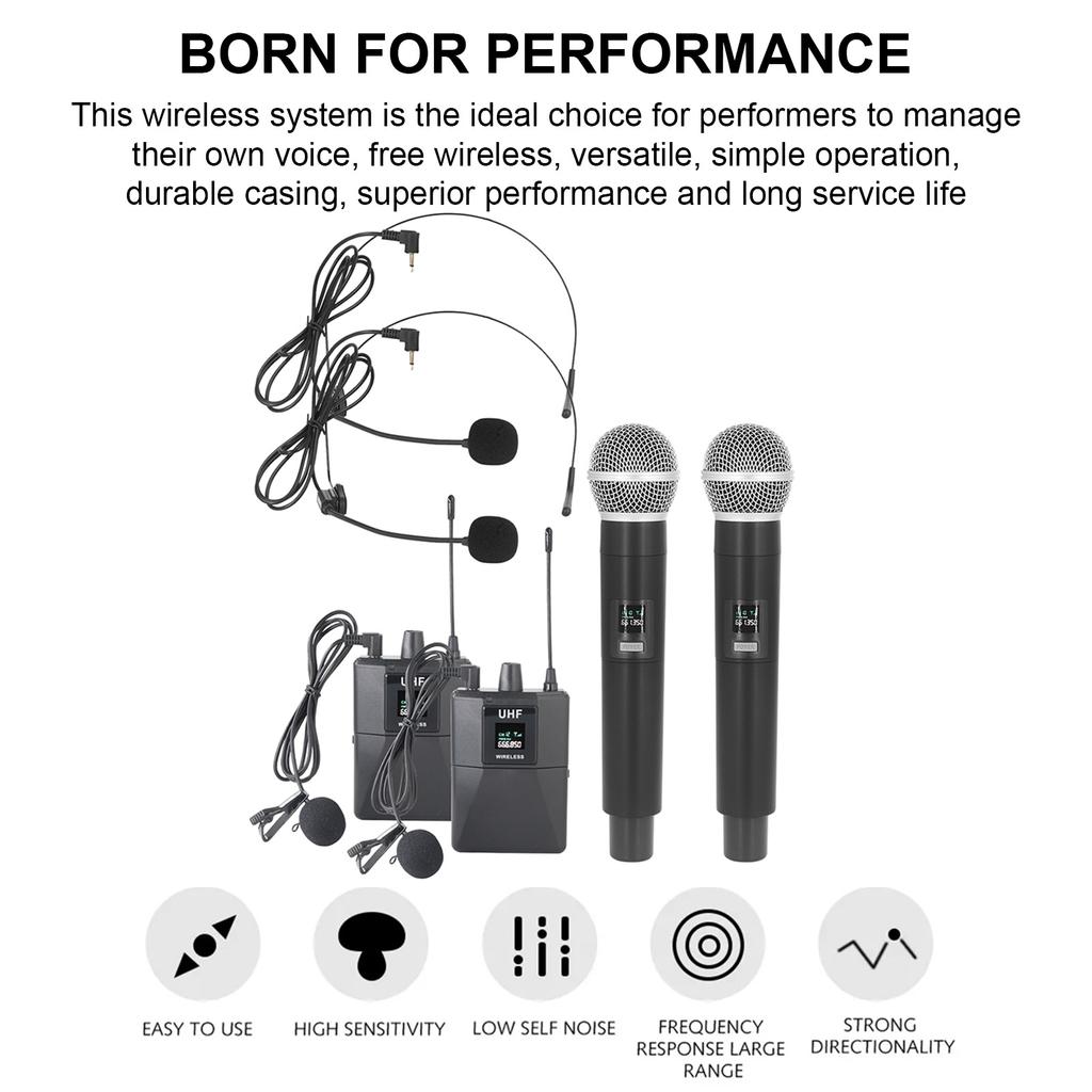 Wireless Microphone Professional UHF Wireless Mic System Handheld Dual Microphone with Receiver
