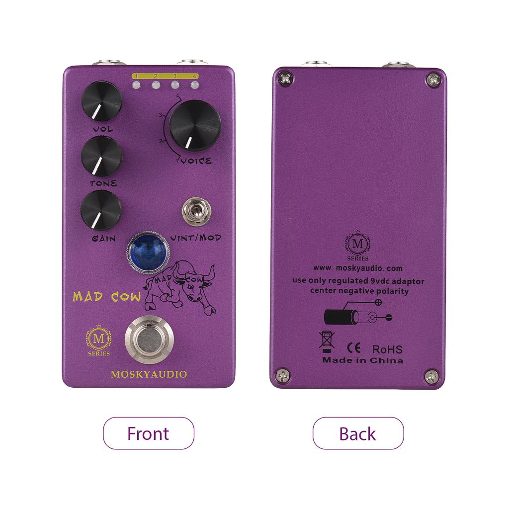 Педаль эффектов искажения для гитары MOSKYAUDIO MAD COW GAIN/VOL/TONE/VINT/MOD/4-Mode Knob DC 9V 6.35mm