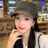 Korean Retro Denim Flat-top Beret for Women In Spring and Autumn Large Head Circumference  Face Showing Small Peaked Cap  Old Washed Hat  Trendy