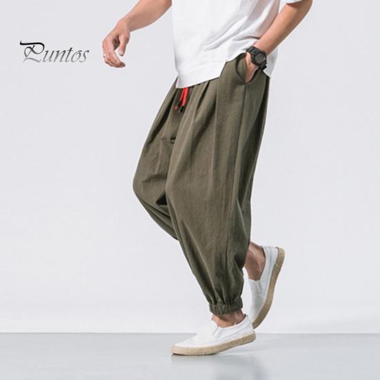 Весна Осень Мужские шаровары Шаровары Свободные завязывающиеся на шнурок эластичные карманы Глубокий шаговый шов с резинкой на щиколотке Однотонные спортивные брюки Повседневная одежда Спортивные брюки