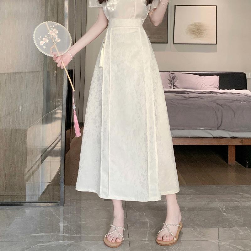 Летняя женская ретро жаккардовая миди-юбка с высокой талией 2024