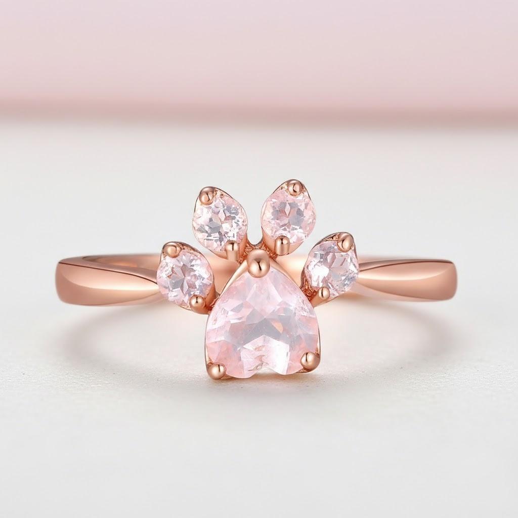 Adjustable Cat Paw Print Ring Cartoon Animal Paw Rings Cute Gold Diamond Jewelry Fashion Accessories