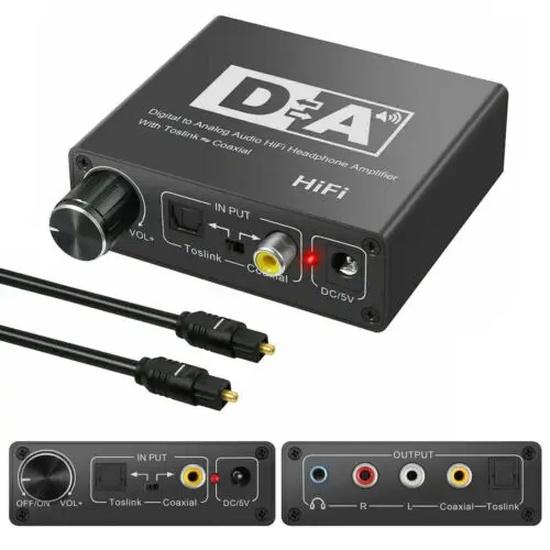 Nku Hifi DAC Amp Digital To Analog Audio Converter RCA 3.5mm Jack Headphone Amplifier with Toslink Optical Coaxial Input Output