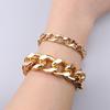 2 Pcs/set Stainless Steel Curb Cuban Link Chain Bracelets Black Gold Solid Chains Unisex Wrist Jewelry Gift
