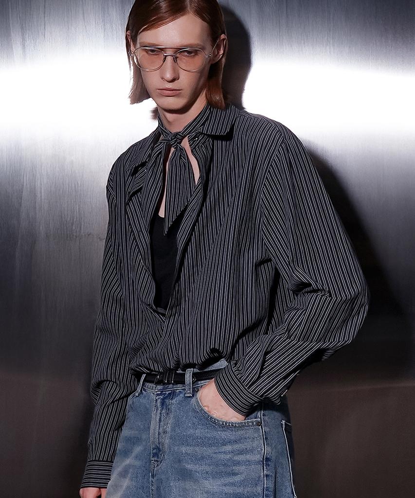 UNTAGE Cotton Stripe Shirt[Black(Unisex)]_Uts-Fs56