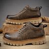 Fashion British Style Platform Work Shoes Men Boots Leather Men Autumn Winter High-top Casual Fashion Platform Warm Boots Man