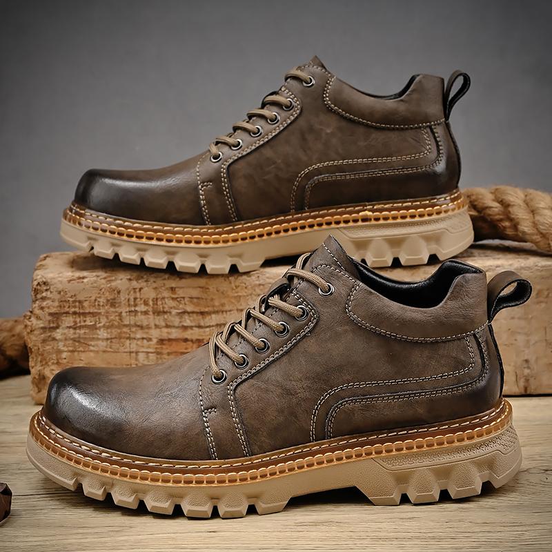 Fashion British Style Platform Work Shoes Men Boots Leather Men Autumn Winter High-top Casual Fashion Platform Warm Boots Man