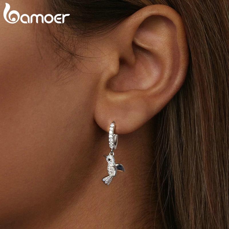 BAMOER, серьги-кольца из стерлингового серебра 925 пробы с 3D фианитами и птицами для женщин и девочек-подростков, гипоаллергенные серьги, классические модные украшения