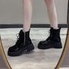 2025 Women's Black Back Zipper Chunky Heel Boots Goth Style Lace Up Solid Color Platform Short Boots for Women Fashion Wing