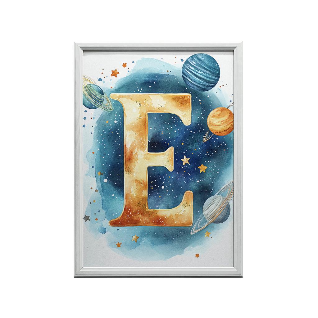 Kosmiczna Litera E - Plakat Dekoracyjny Do Pokoju Dziecięcego Kosmiczna Litera E - Plakat Dekoracyjny Do Pokoju Dziecięcego, 30X40 Cm, Rama Aluminiowa