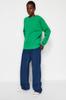 Women's Fashion New Sweatshirt Green Oversize Casual Cut Basic Crew Neck Thick Fleece Knitted Sweatshirt