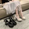 Fashion Luxury Women High Heels Elegant Square Toe Women Bow Mary Jane Shoes Pearl Lace Party Wedding Platform Shoes Fashion Women Pumps
