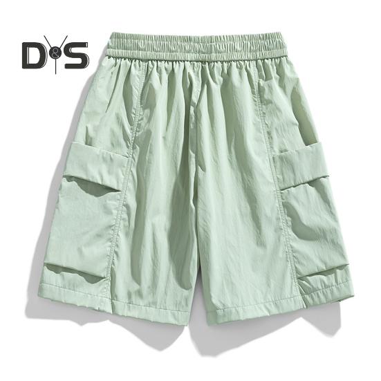 Мужские шорты, регулируемые, с эластичной резинкой на талии, спортивные шорты с несколькими карманами, однотонные, свободного кроя, повседневные шорты