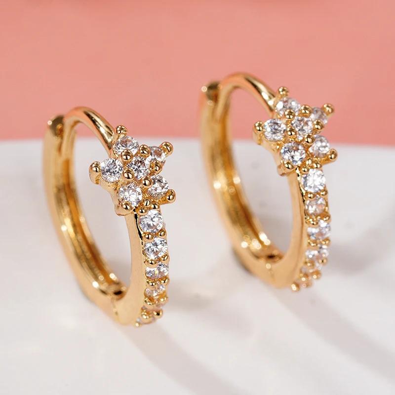 Fancy Cubic Zirconia Flower Minialist Hoop Earrings for Women Party Versatile Daily Wedding Elegant Accessories Jewelry