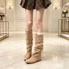 Soft leather version~ retro style black pointed pile boots women's autumn and winter pleated knight boots versatile but knee boots