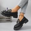 Female Shoes Women Fashion Mary Janes Round Toe Flats Loafers Oxfords Platform Casual Metal Chain Buckle Ladies Heels Black
