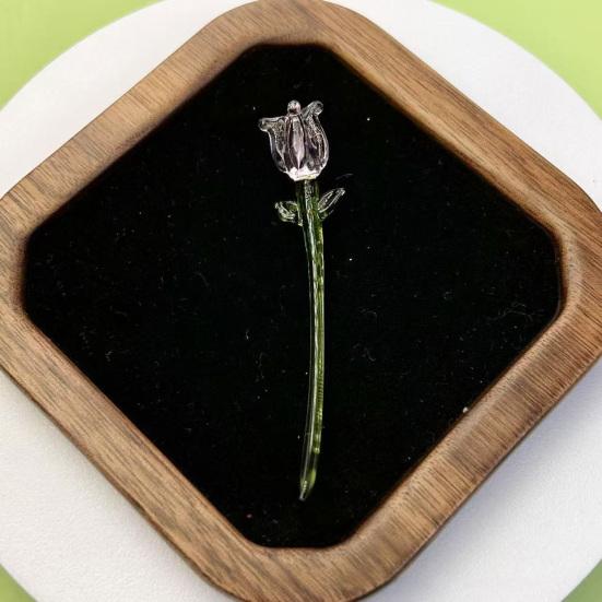 Стеклянное украшение в виде цветка ручной работы со стеблем, выдувная мини-фигурка цветочного растения, украшение для дома, гостиной, офисного стола, ваза для цветов