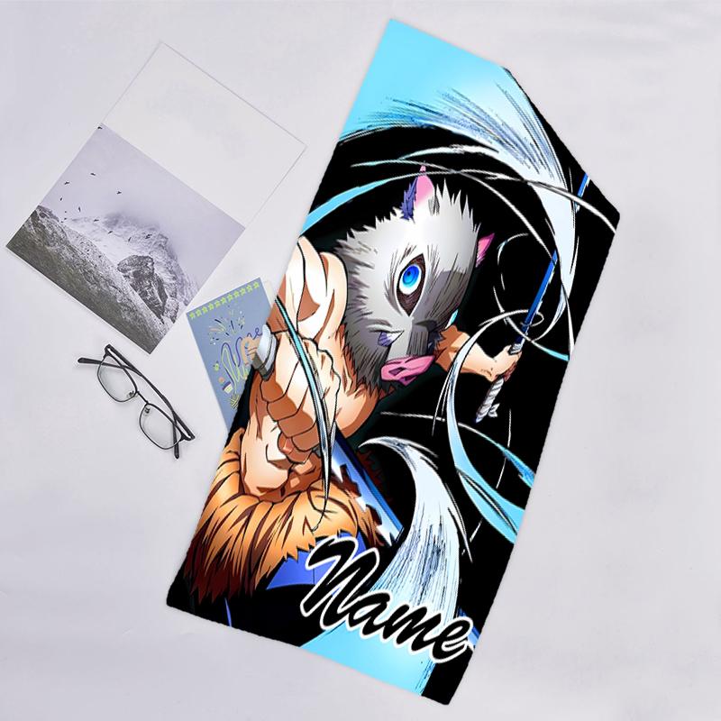 1pc Demon Slayer2 Beach Towel with Custom Name, Beach/Swimming/Bath/Picnic/Camping Towel, Suitable for Seaside Beaches