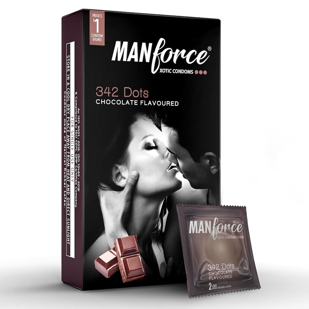 Manforce Презервативы Xotic со вкусом шоколада для мужчин | 10 шт. | Латексные презервативы с точками, рельефные и смазанные | Для усиления удовольствия обоих