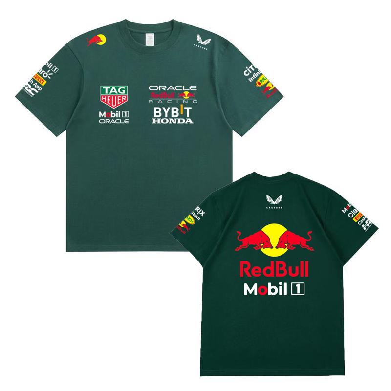 Red Bull Мужская Женская Футболка Команды Формулы-1, Летняя Хлопковая Футболка с Коротким Рукавом, Печать Спереди и Сзади, Повседневный Свободный Спортивный Топ, Разноцветная
