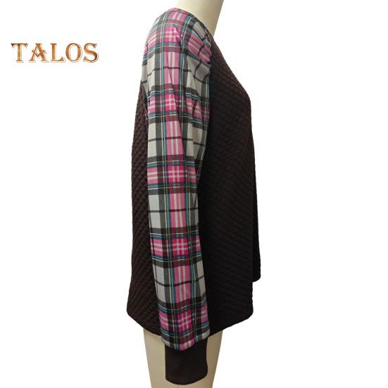 Женская толстовка осень-весна с принтом в клетку, с круглым вырезом, свободная, с длинными рукавами, с ромбовидной текстурой, повседневная одежда, спортивный топ