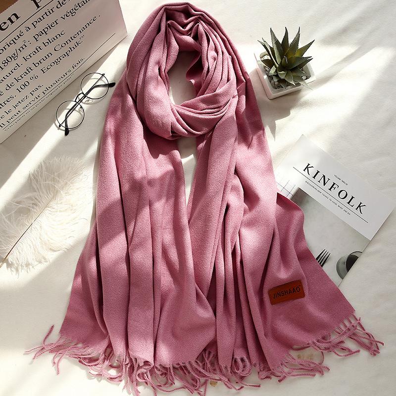 Four Seasons Available 2025 Новый теплый однотонный шарф Длинный, универсальный, утолщенный двухсторонний платок, искусственный кашемировый шарф для женщин