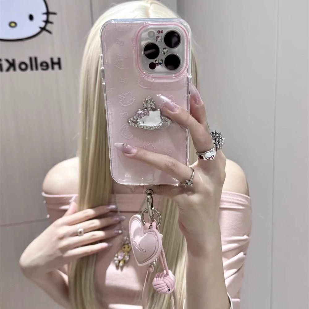 Подвеска KT Cat Sparkling Diamond во весь экран подходит для чехлов для телефонов Apple 16Promax, новых моделей iPhone15 13 14 12