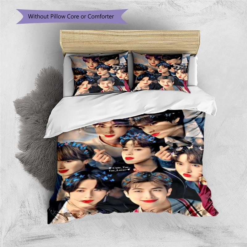 K‑pop Boy Group 3 Pieces Duvet Cover Set, Idol Portrait Print Bedding Set, Soft Home Textile Decor Without Pillow Core For Kpop Fans