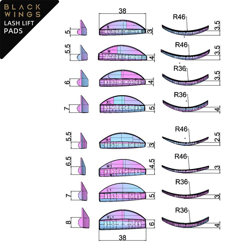 BLACKWINGS 8 пар силиконовых подушечек для завивки ресниц, подушечки для завивки ресниц, с таблицей размеров, гипоаллергенные многоразовые аксессуары