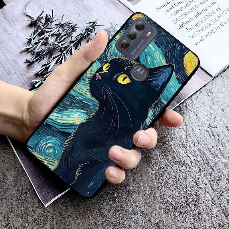 Чехол с рисунком «Звездная ночь» Ван Гога с кошкой для Motorola Edge 50 40 Pro 50 40 30 Ultra Neo Fusion Moto G84 G54 G85 G62 G53 G72