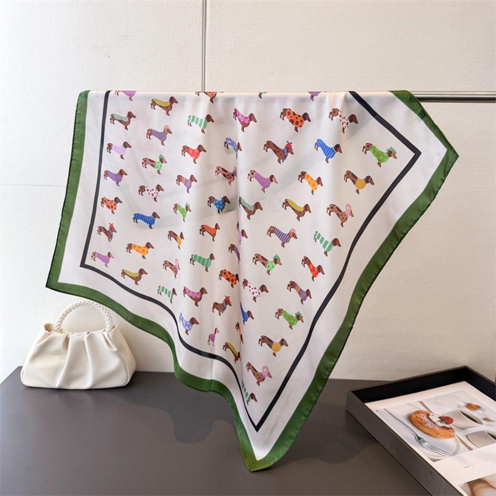 Printed Small Square Scarf Y2K Animal Printed Silk Scarf Elegant Dachshund Print Print Scarf Beach