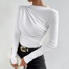 Women Solid Color Bottom Shirt Half High Collar Long Sleeve Bottoming Top Solid Color Slim Fit Pleated Pullover Tops