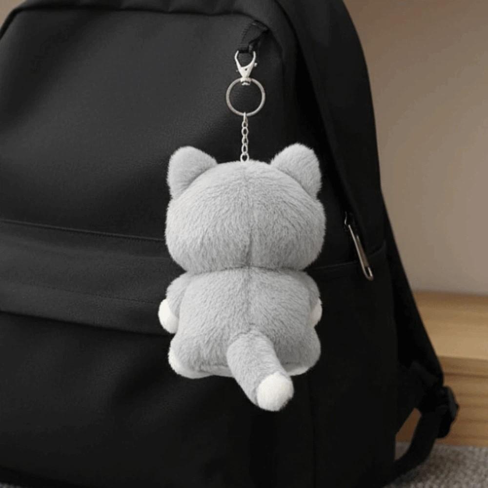 Soft Grey Cat Key Chain Cartoon Cute Pet Pendant Bag Charm Plush Doll Key Ring  Girls