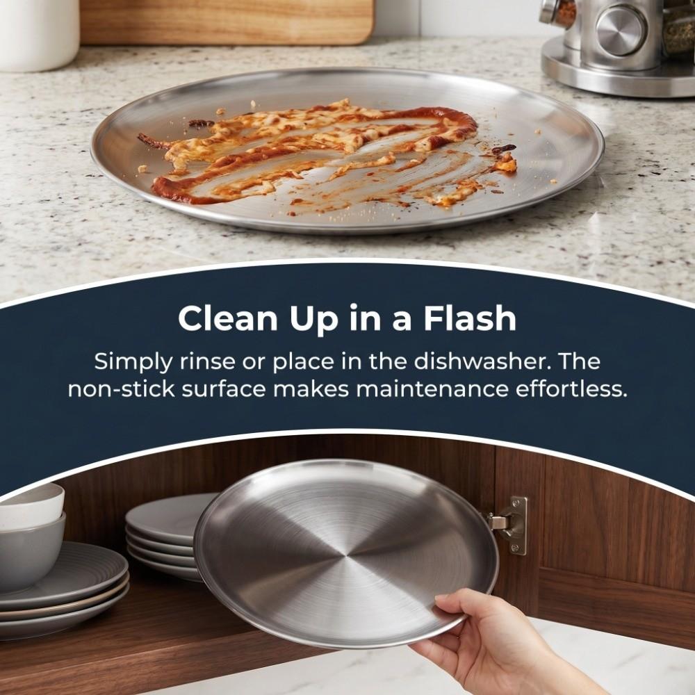 Round Stainless Steel Fruit Pan Brushed Round Pizza Tray Dessert Fruit Western Cuisine