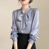 Women Blouses Shirts 2025 Spring Long Sleeve Women Blouse Shirt Bow Collar Black White Chiffon Blouse Shirt Women Tops J862