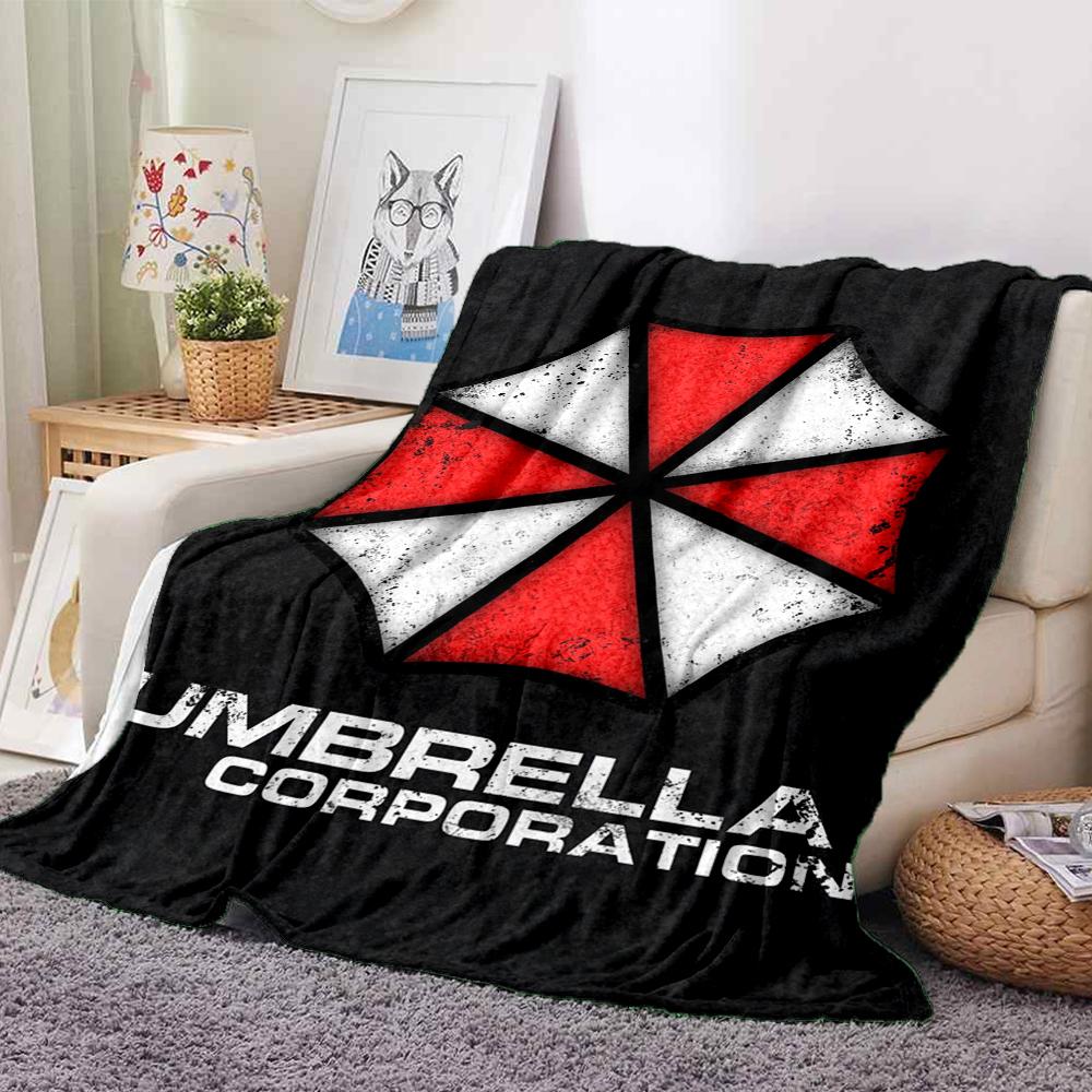 1Pc Umbrella Corporation Logo Flannel Blanket, Soft And Comfortable, Casual Warm, Camping Travel, Christmas, Halloween Xmas Gift L1543