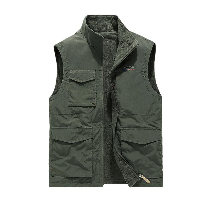 Autumn and Winter Fleece Jacket, Men's Thickened Multi-bag Vest, Warm Vest, Wear Quick-drying Vest On Both Sides