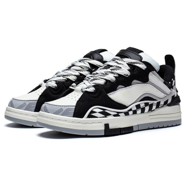 Li Ning Wave Золотые износостойкие дышащие низкие кеды для скейтборда Женские Черно-белые AECS074-8