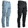 Men's Solid Color Multi-Pocket Skinny Jeans