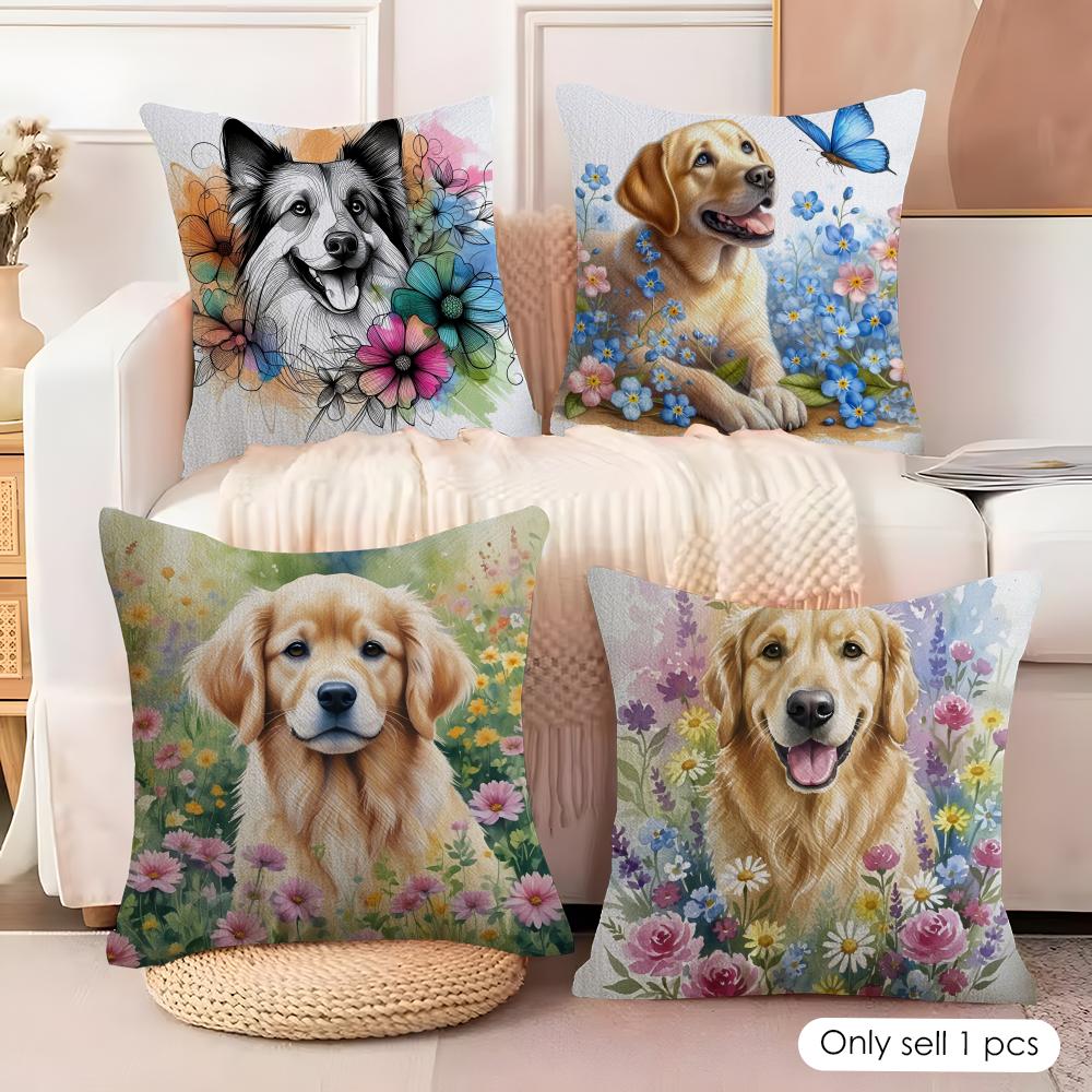 watercolor Pet Dog Cushion Cover Natural Linen Organic Fabric DoubleSided Printing Couch Pillow Covers Home Decor Gift