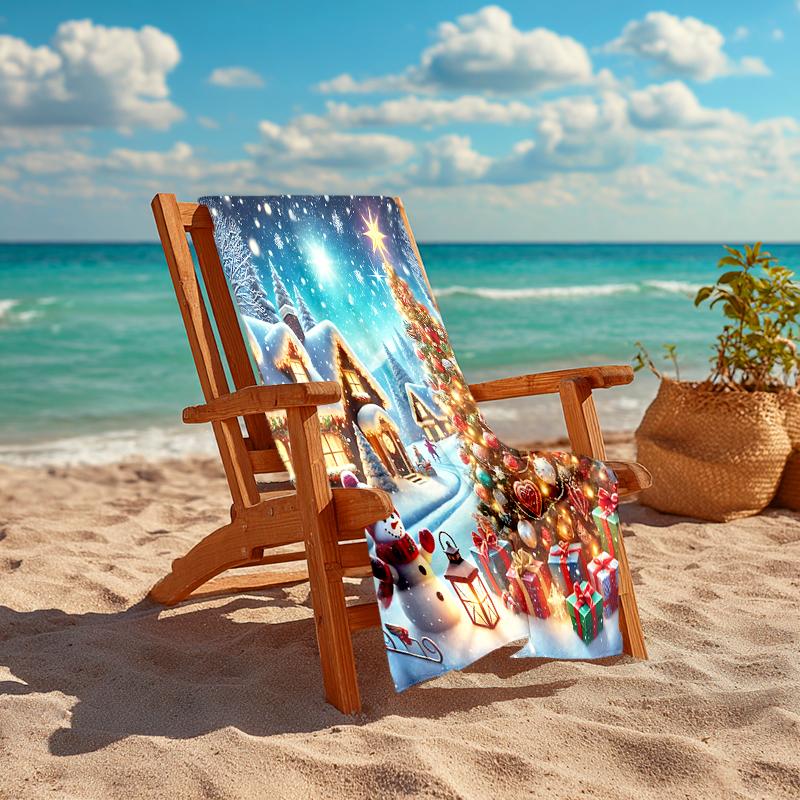 1Pc Christmas Night Wonderland Beach Towel, Quick Dry, Multi-Use for Beach Pool Gym Yoga Home Travel, Christmas, Halloween, Xmas Gift S397